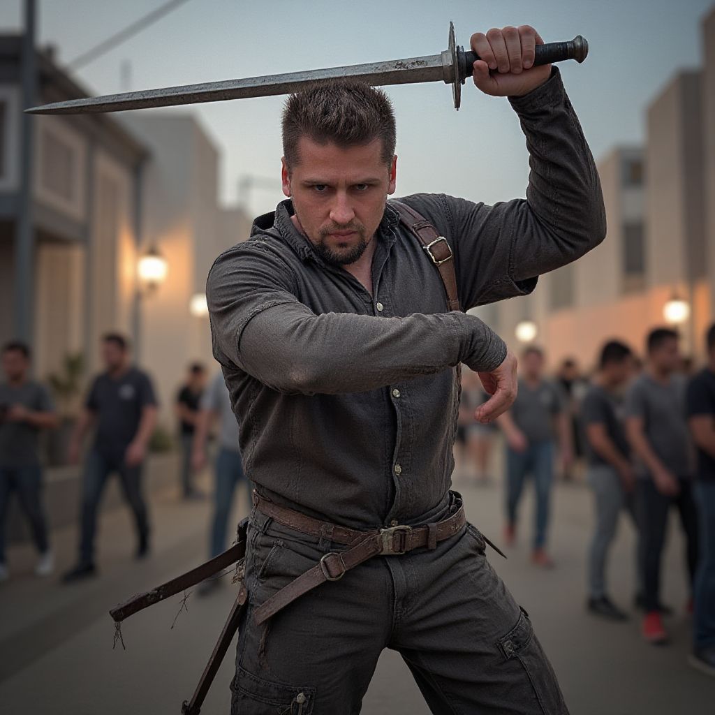 AI-generated photo: Epic scene of a brave warrior fiercely battling a ...